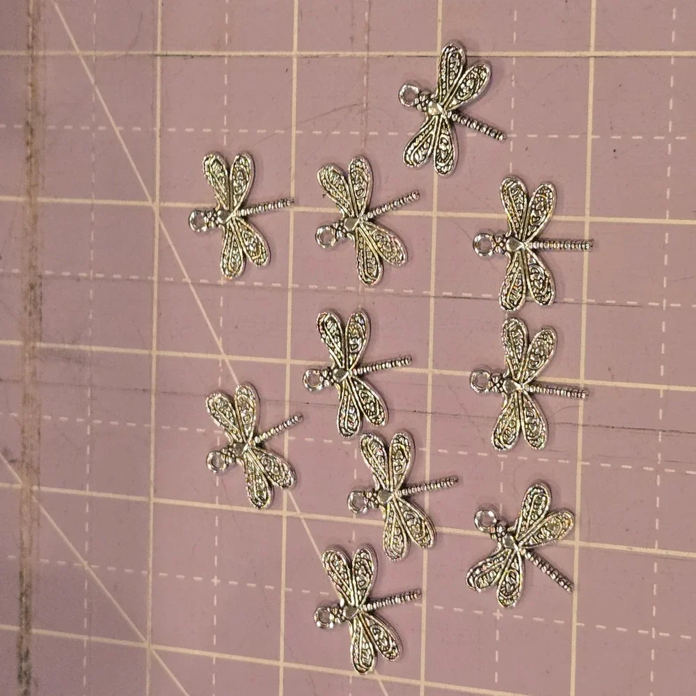 10pc Silver Dragonfly Charms Pendants for Jewelry Making DIY Crafts 0.75 inch